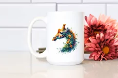 Vibrant Watercolor Giraffe with Flowers PNG Product Image 2