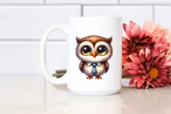 Funny Baby Owl Tie Watercolor Clipart Product Image 2