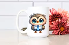 Funny Baby Owl Tie Watercolor Clipart Product Image 2
