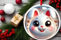 Christmas Bunny Round Ornament Sublimation PNG Product Image 2