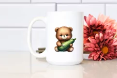 Funny Cute Baby Bear Holding Zucchini | Sublimation | PNG Product Image 2