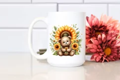 Whimsical Funny Baby Bear Sitting in Front of Sunflower | Product Image 2