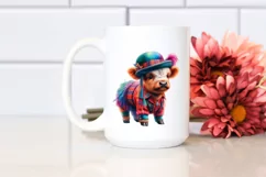 colorful Baby Highland Cow in Hustle Dancer's Attire PNG Product Image 2