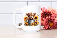 Cute Baby Highland Cow with Sunflower Bucket, PNG Product Image 2