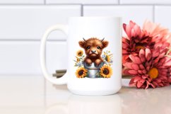 Cute Baby Highland Cow with Sunflower Bucket, PNG Product Image 2