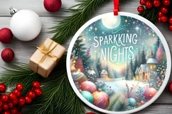 Watercolor Christmass Sparkling Nights Round Ornament Product Image 2