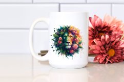 Vibrant Watercolor Lion with Flowers PNG Product Image 2