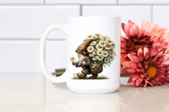 Detailed Gnome Daisy Bouquet Digital Painting Clipart Product Image 2