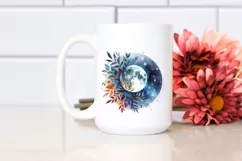 Colorful Watercolor Abstract Moon with Foliage Stars Product Image 2