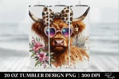 Highland Cow Diva with Glasses and Animal Print Tumbler 20 o Product Image 2
