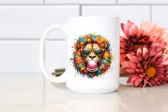 Quirky Colored Lion Portrait with Sunglasses Blowing Gum | Product Image 2