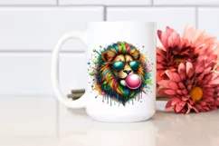 Quirky Colored Lion Portrait with Sunglasses Blowing Gum | Product Image 2