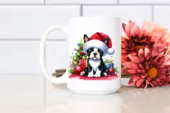 Boston Terrier with Santa Hat Watercolor Christmas PNG Product Image 2