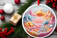 Winter Scene Round Ornament Sublimation PNG Product Image 2