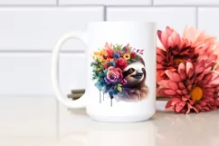 Artistic Sloth with Flowers | Vibrant Clipart Product Image 2