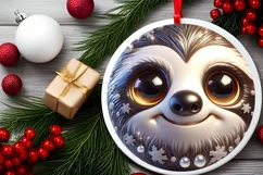 Charming Sloth Christmas Ornament Sublimation PNG Product Image 2
