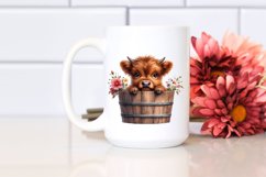 Cute Baby Highland Cow with Wood Bucket, PNG Product Image 2