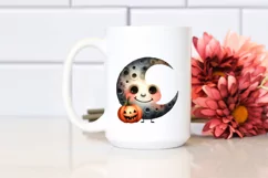 Funny Watercolor Halloween Moon Clipart Product Image 2