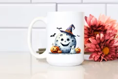 Funny Watercolor Halloween Moon Clipart Product Image 2
