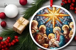 Christmas Round Stained Glass Ornament Sublimation Product Image 1