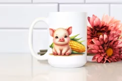 Cute Baby Pig Watercolor Sitting in Front of Corn Cob Product Image 2
