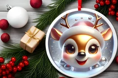 Merry Deer Christmas Ornament Sublimation PNG Product Image 2