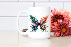 Vibrant Butterfly with Plant Leaves and 3D Flowers PNG Product Image 2