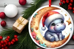Digital Painting Vintage Baby Hippo on Moon Product Image 2