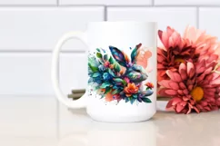 Vibrant Watercolor Rabbit with Flowers PNG Product Image 2