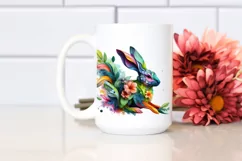 Vibrant Watercolor Rabbit with Flowers PNG Product Image 2