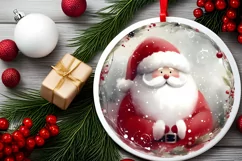 Christmass Santa Watercollor Christmass Round Ornament Product Image 2