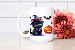 Baby Black Cat Halloween Scenery Cute Vibrant Drawing | Product Image 2