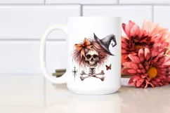 Simple Halloween Skull with Hair and Bow, Transparent PNG Product Image 2