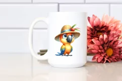 Funny Parrot Standing with Sun Hat | Watercolor Clipart Product Image 2