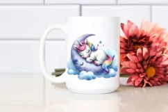 Colorful Baby Unicorn Napping | Watercolor Moon Product Image 2