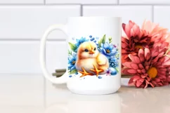 Colorful Baby Chicken and Blue Flowers | Sublimation | Product Image 2