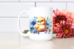 Colorful Baby Chicken and Blue Flowers | Sublimation | Product Image 2