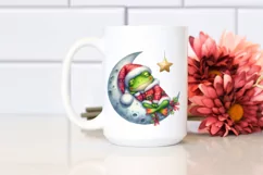 Vibrant Watercolor Cute Frog Sleeping on the Moon | Clipart Product Image 2