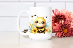 Colorful Baby Bee and Yellow Flowers | Sublimation | Clipart Product Image 2