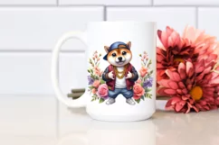 Shiba Inu Clipart with Floral Frame | Sublimation | Clipart Product Image 2