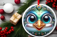 Chirpy Peacock Christmas Ornament Sublimation PNG Product Image 2