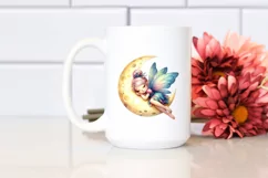 Colorful Watercolor Fairy Napping on Moon | Sublimation | Product Image 2