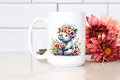 Rhino sitting on Flower with Crown PNG Product Image 2