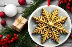 Snow Flake Christmas Round Cute Ornament Sublimation Product Image 1