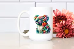 Abstract Koala with Plant Leaves and 3D Flowers PNG Product Image 2