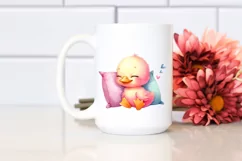 Colorful Baby Duck Sleeping on Pillow | Clipart Product Image 2