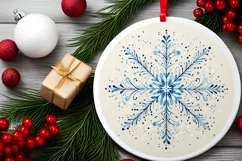Snow Flake Christmas Round Cute Ornament Sublimation Product Image 1