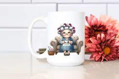Old Lady Hair Curlers Tea Cup Cozy Elegant Watercolor | Product Image 2