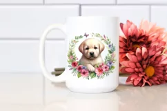 Watercolor Puppy Floral Frame | Sublimation | Clipart Product Image 1