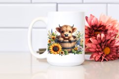 Cute Baby Highland Cow in Wood Bucket, Transparent PNG Product Image 2